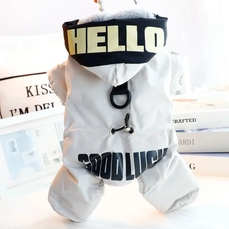 

Комбинезоны для собак, зимняя одежда, плотное теплое пальто со шляпой, пальто с принтом на четырех ножках, одежда для маленьких собак