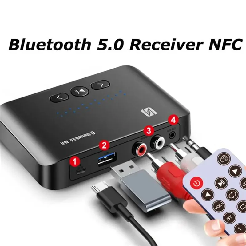 

-A15I NFC Bluetooth 5.0 Receiver Transmitter Set Stereo AUX U Disk RCA Optical Wireless Bluetooth Adapter For TV PC Car Speaker