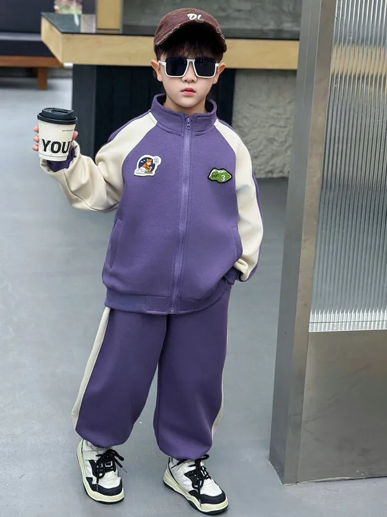 おしゃれな男の子用春服2点セット-可愛いベビー服-カジュアルスタイル-快適な素材-ジッパー開閉-多様な年齢対応