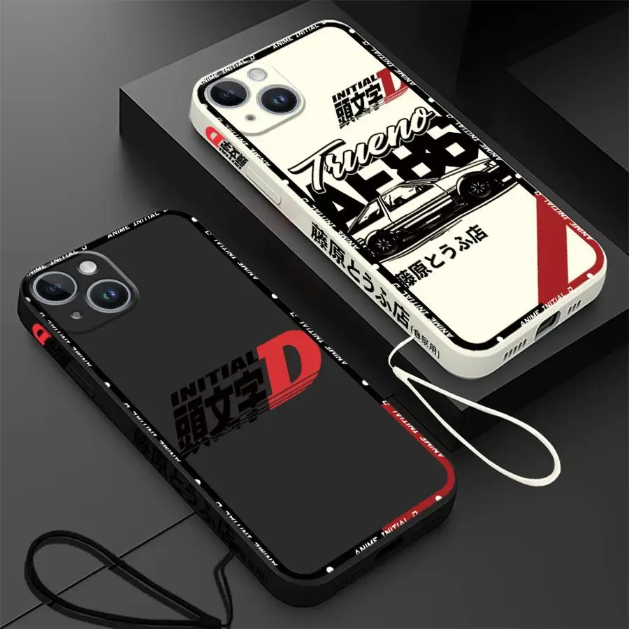 Anime Initial D AE86 Phone Case for iPhone SE 13 Pro 8 7 15 16 Plus 14ProMax 12 Mini 11 XR XS Max With Lanyard Silicone Cover