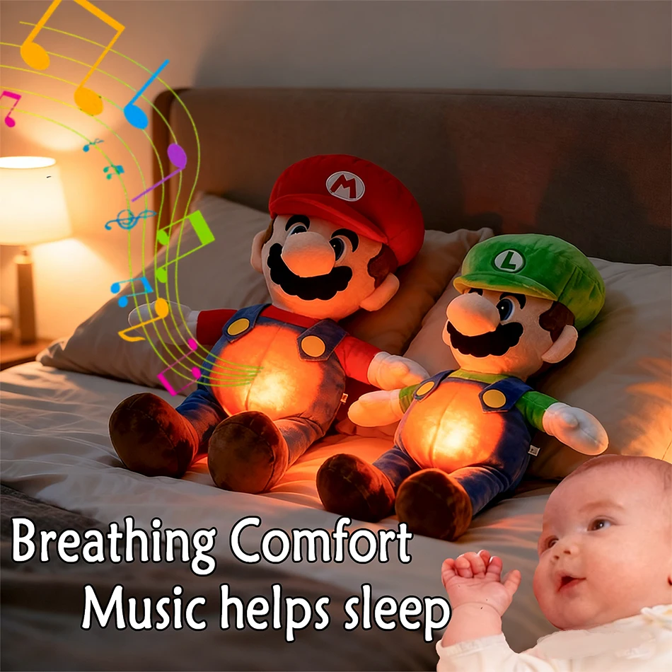 

2026 Hot SUPER MARIO Plush Baby Soothing Breathing / Soothes ToyDoll Plush Toy Children Music Sleep Companion Toy Kids Xmas