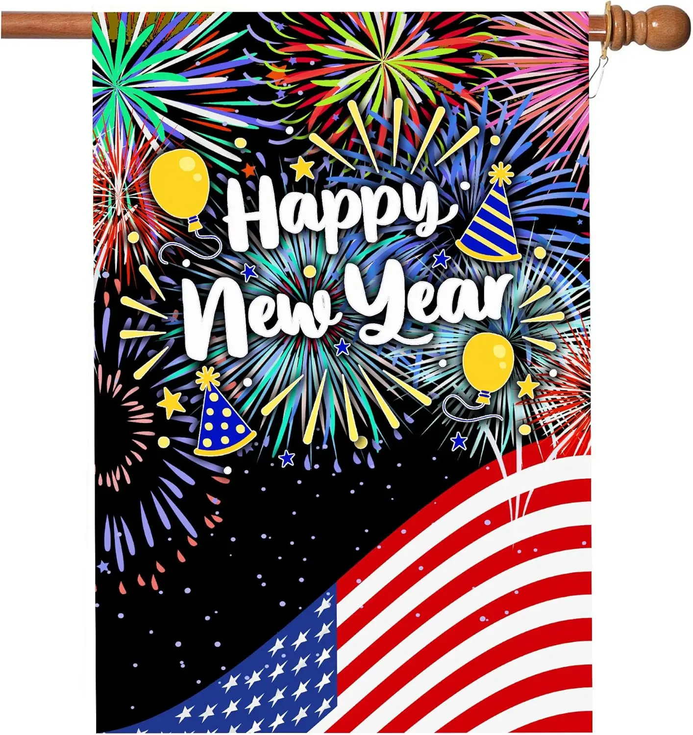 New Years Flag,Happy New Year Garden Flag 28 x 40 Inch Double Sided Happy New Year House Flag for New Year Greettings or Dec llz