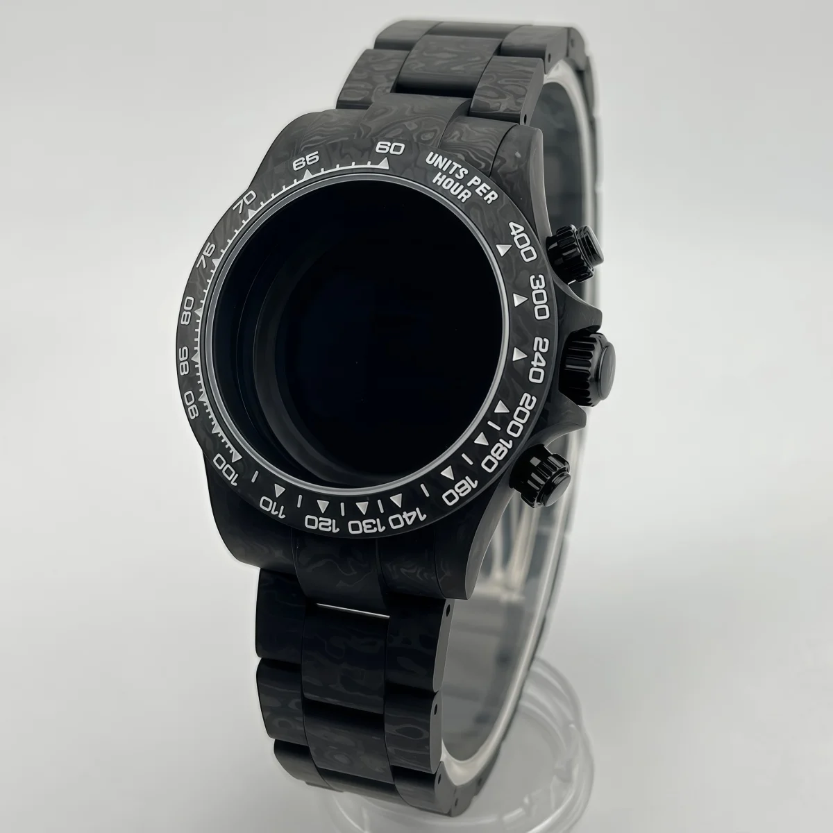 38MM Luxury Carbon Fiber Case & Carbon Fiber Strap, Sapphire Crystal, Fixed Carbon Fiber Bezel, Compatible with VK63A Movement