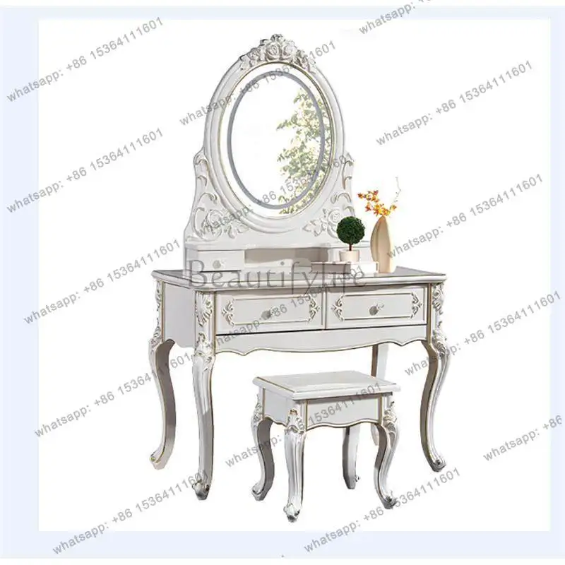 European dressing table modern simple white solid wood carving flower luxury makeup table