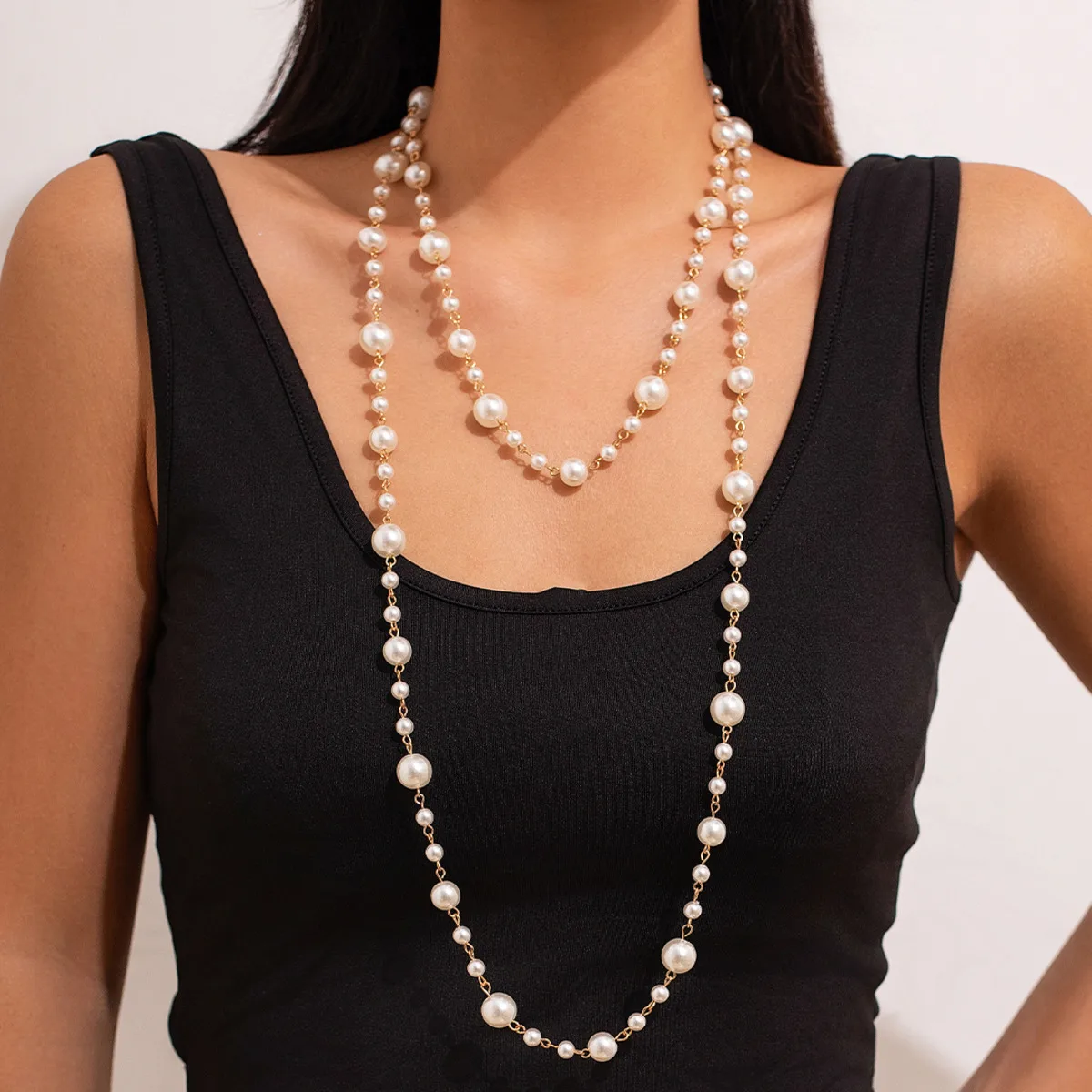 

IngeSight.Z Trendy Elegant Imitation Pearl Chain Necklace for Women Charm Classic Adjustable Long Necklace Female Party Jewelry