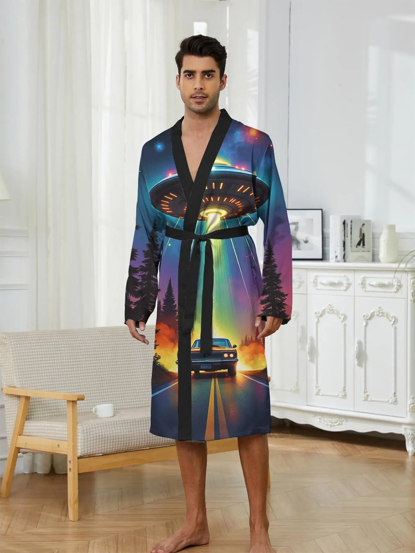 1pc Men's Robes 2026 Spring/Summer Robe for Man Sleepwear Robe Nightie for Men 3D Printed Bathrobe Men Graphic Polyester