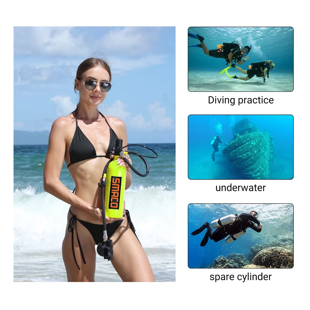 SMACO S400Pro 1L Mini Scuba Diving Tank Oxygen Diving Cylinder Respirator Scuba Diving Equipment Set Water Sport with Hand Pump