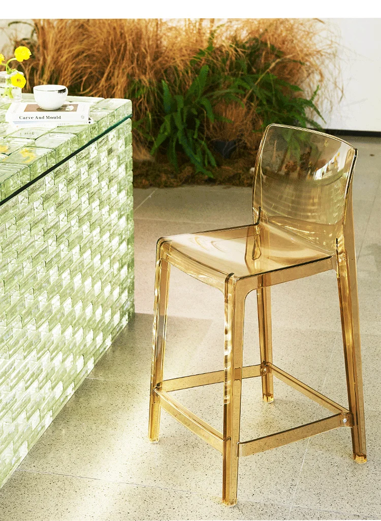 Clear Acrylic Modern Bar Stool Ergonomic Counter Height Chair Stylish Kitchen Island Seating for Home Furniture & Cafe Decor