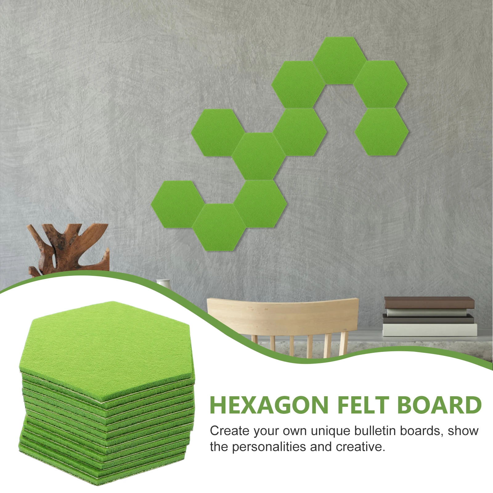 

12pcs Hexagon Felt Wall Tiles Soundproof Decorative Panels Green Bulletin Board Home Office School Wall Sticker