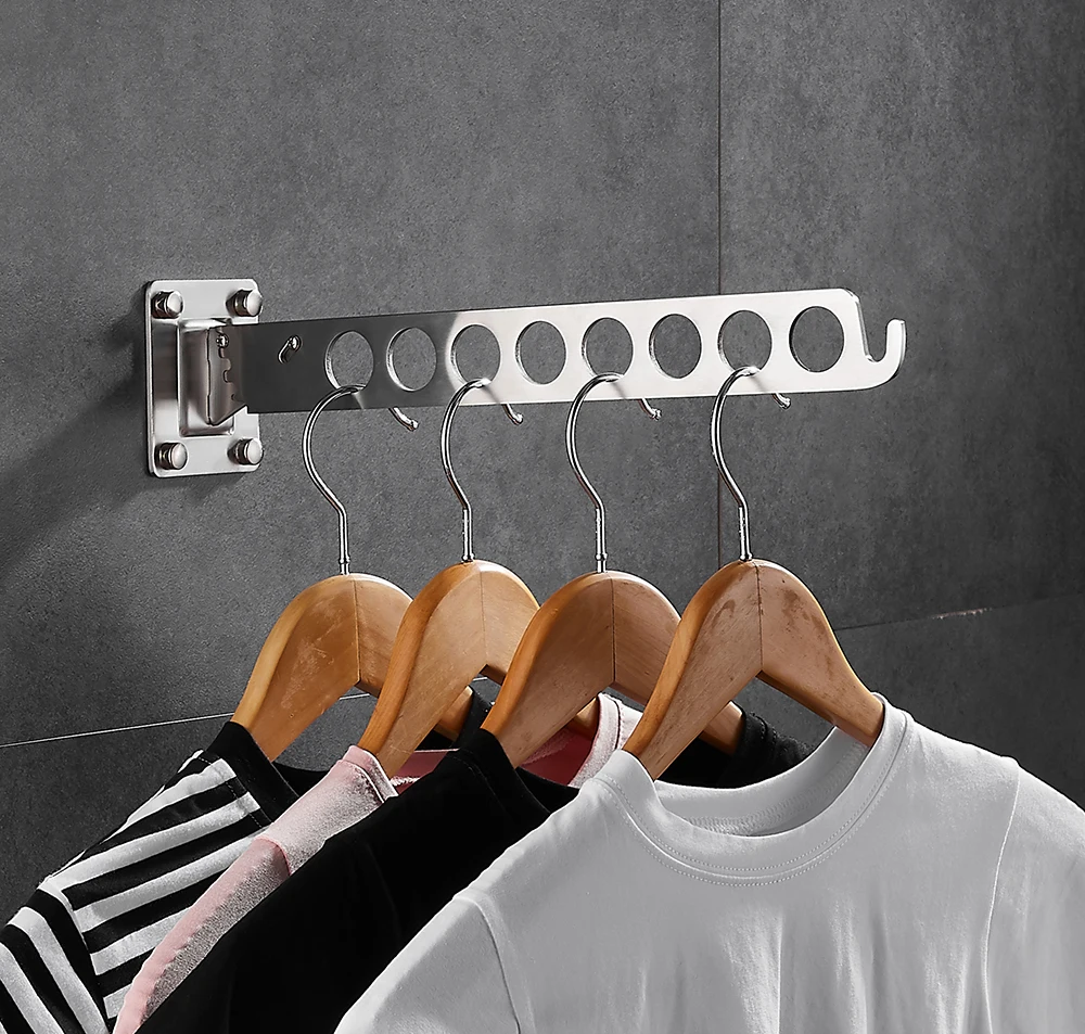 

304Stainless steel Wall Mount Coat Hat garment hanging hole Hook Wardrobe Clothes Hanger Closet Folding Arm Cloakroom