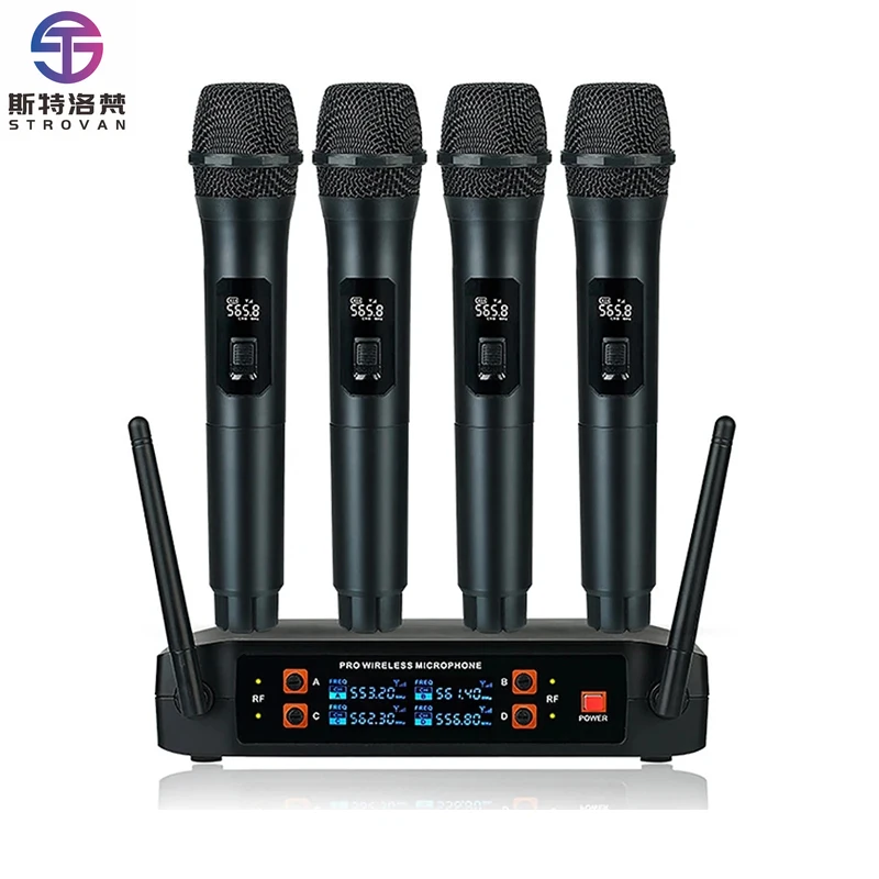 

Popular Professional VHF Wireless Microphone 4 Channels d j Microphone Sans Fil Karaoke Handheld Microfono