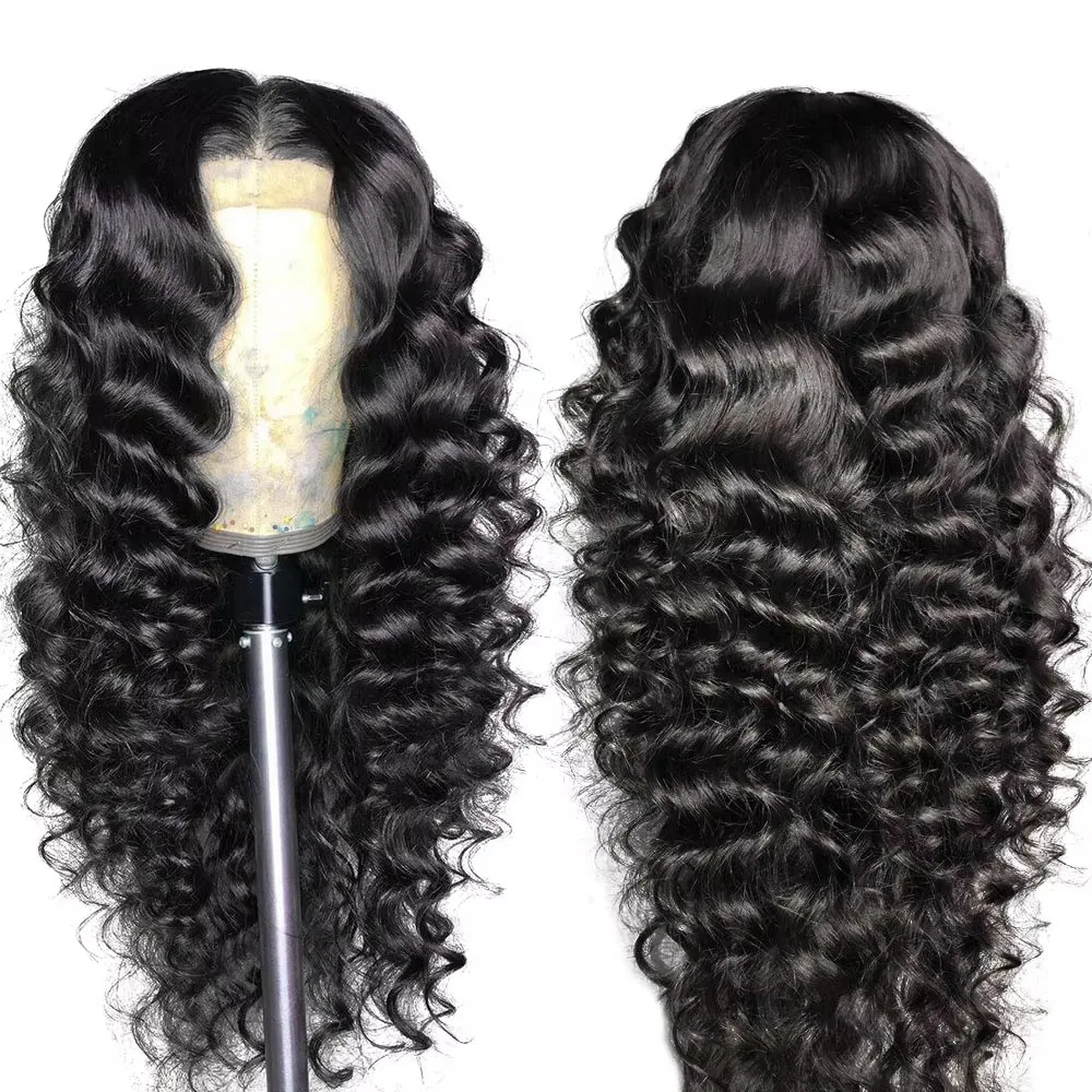 

300 Density Loose Deep Wave 13x6 Lace Frontal Wigs Human Hair Preplucked Remy Black Wig Brazilian Curly Wig 13x4 Lace Front Hair