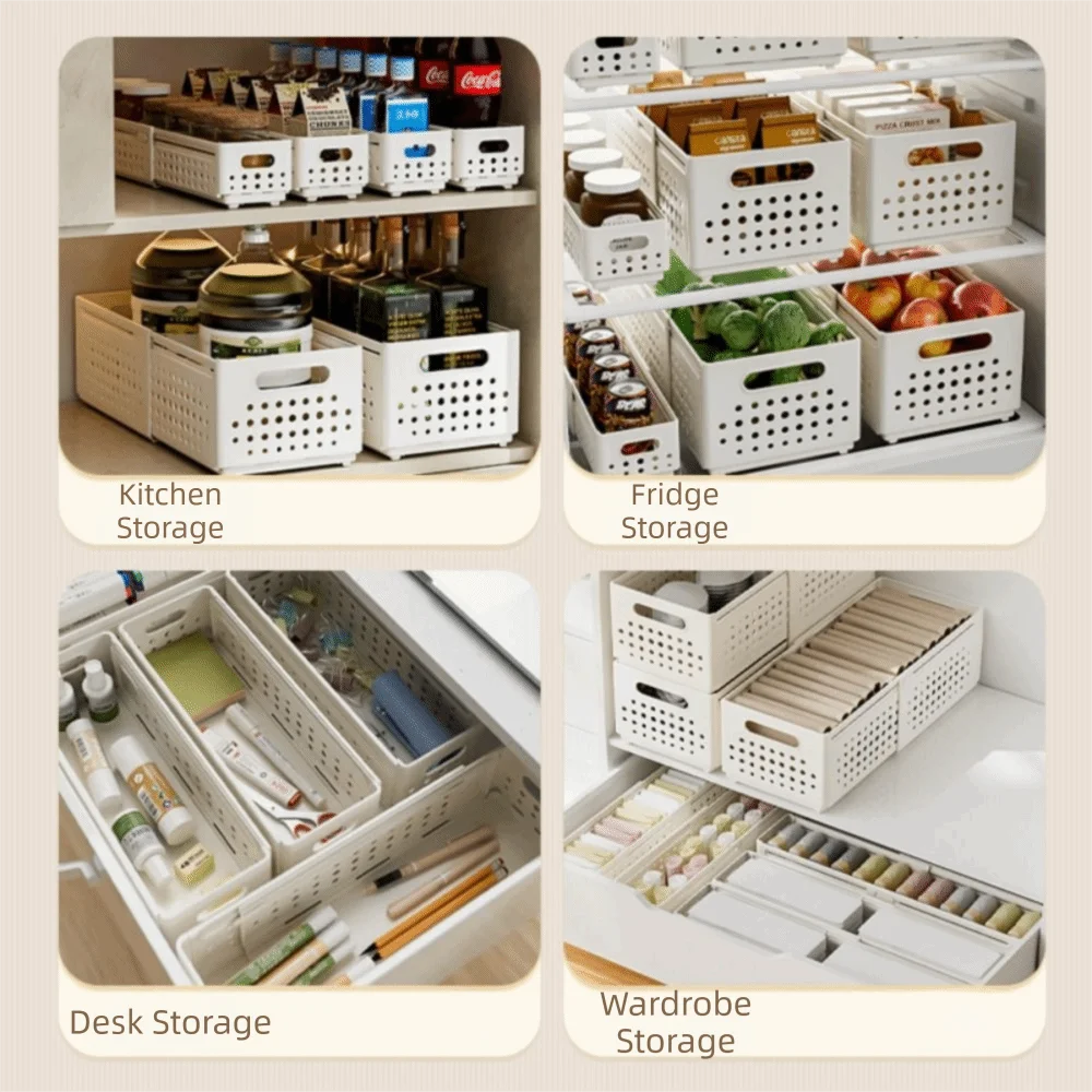 Large Capacity Expandable Storage Box Ventilated Holes Right-Angle Cabinet Storage Case Plastic Stackable