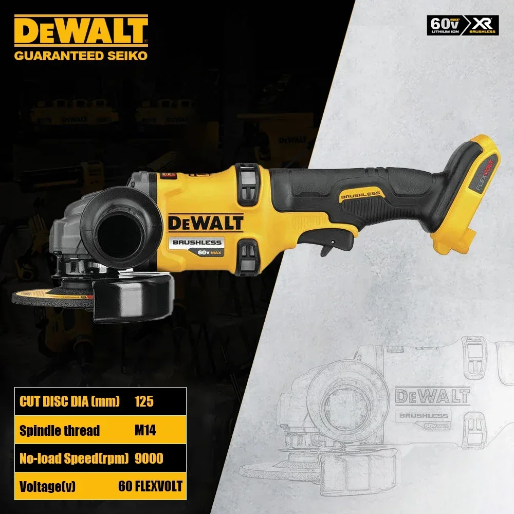 

Dewalt DCG418 FlexVolt Cordless Angle Grinder Brushless Heavy Duty 60v High Speed 9000rpm 125mm M14 E-CLUTCH Protection