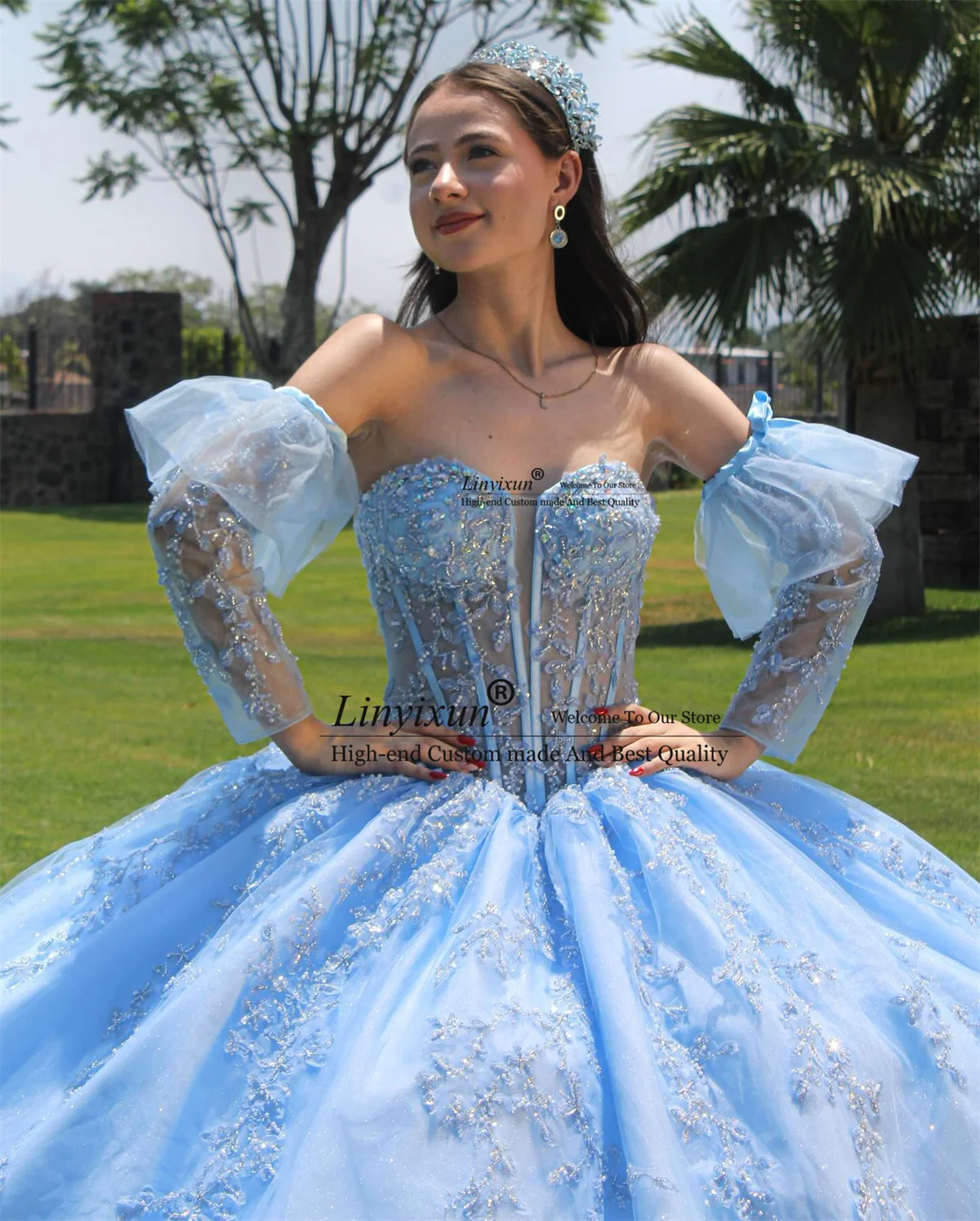 Mexican Ball Gown Quinceanera Dress With Appliques Lace Sequin Off Shoulder Vestidos De 15 Años Princess Birthday Sweet 16 Dress