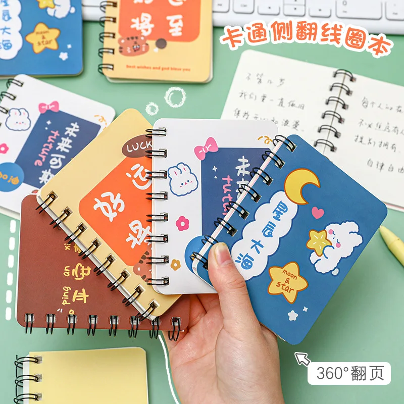 

160Pages Portable A7 Rollover Coil Notebook Mini Pocket Book Cartoon Notepad Journals Stationery Office School Supplies