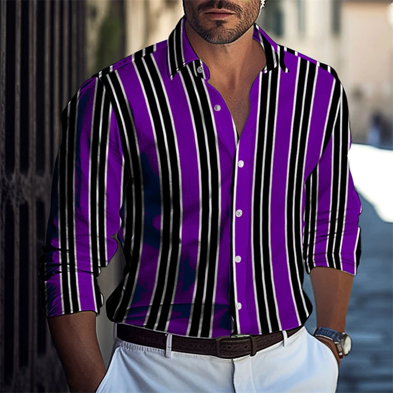 Men's shirt pattern shirt button print long sleeved clothing for daily outings V-neck fashion designer casual and breathable。