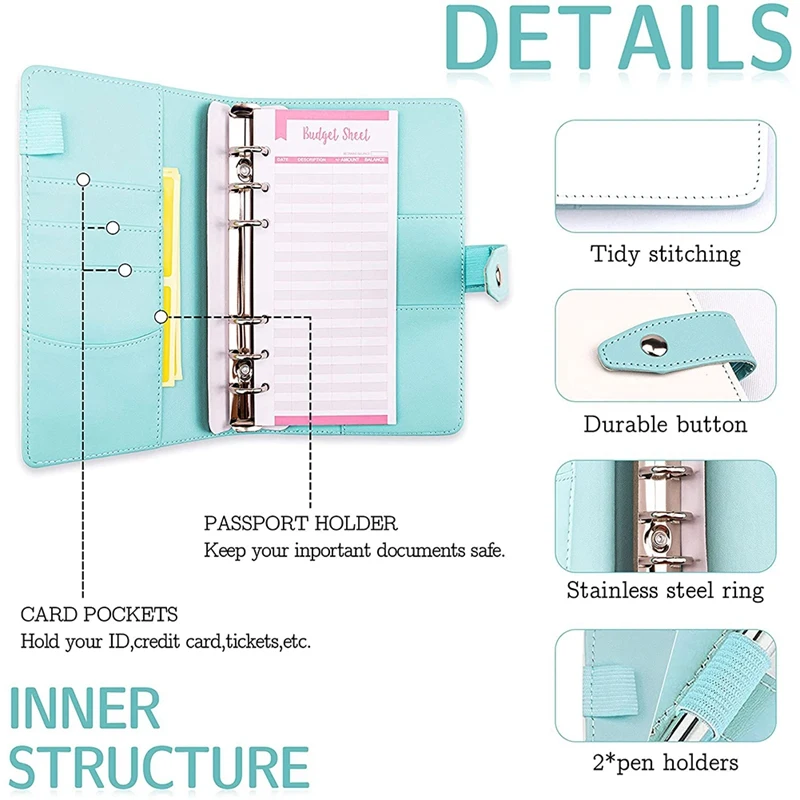 A6 PU Budget Binder,Cash Envelopes For Budgeting With Zipper Cash Envelopes,12 Budget Envelope,24 Self-Adhesive Label