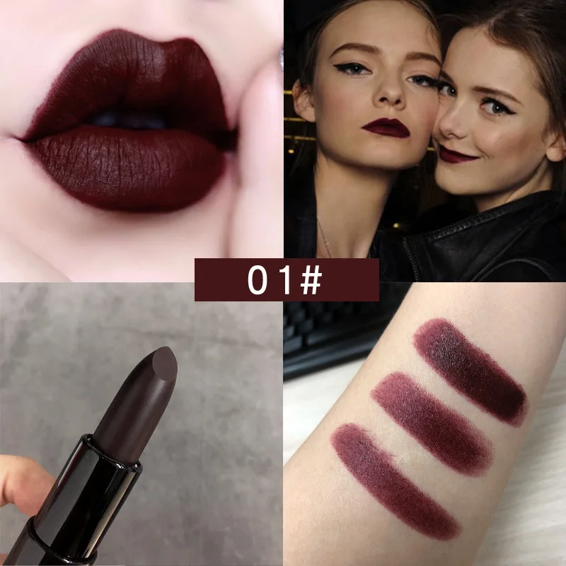 Bruine Donkere Lippenstift Retro Donkere Kleur Lipsticks Matte Waterdichte Blauwe Vampierkleur Holloween Party Make-Up Maquillaje Lip Potlood