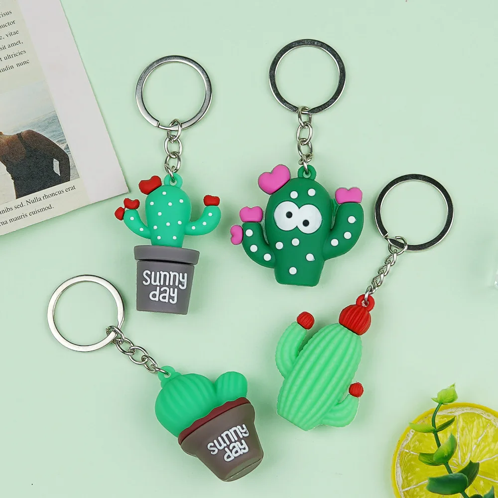 2pcs Creative Cartoon Imitation Cactus Key Chain Soft Rubber Bag Pendant Internet Celebrity Key Chain Personality Small Gifts