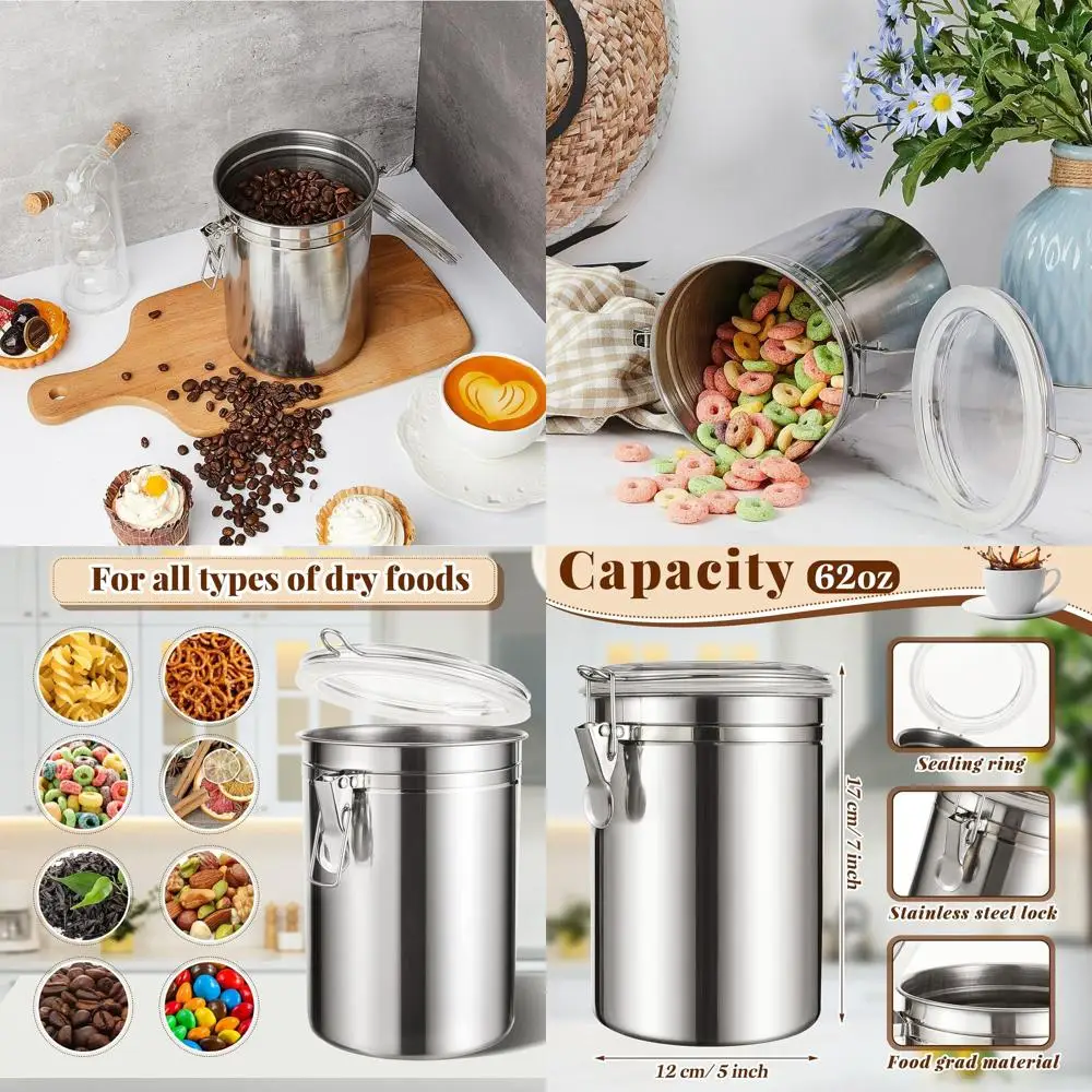

12-Piece Stainless Steel Canister Set with Airtight Lids for Kitchen Storage of Tea, Coffee, Flour, and Snacks
