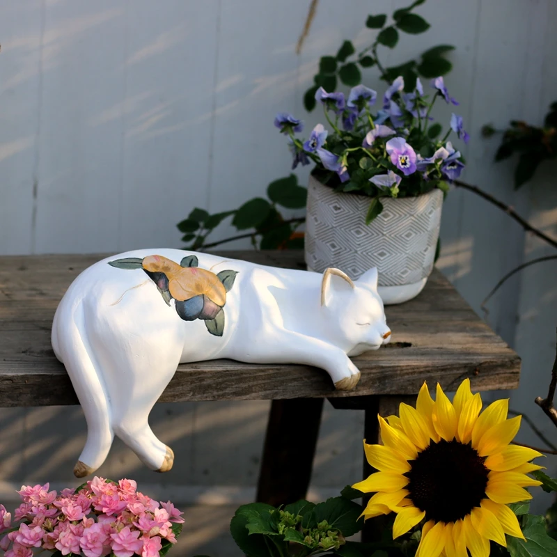 

Sleeping Cat Ornament Resin Handicraft Cartoon Kitten Artificial Animal Sculpture Garden Accessories Home Decoration