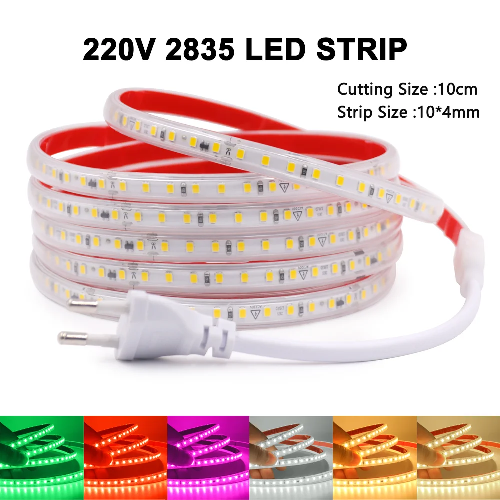 

220V LED Strip Light SMD2835 120Leds/m Flexible Adhesive Tape Ribbon Diode EU Plug IP65 Waterproof Kitchen Outdoor Lighting