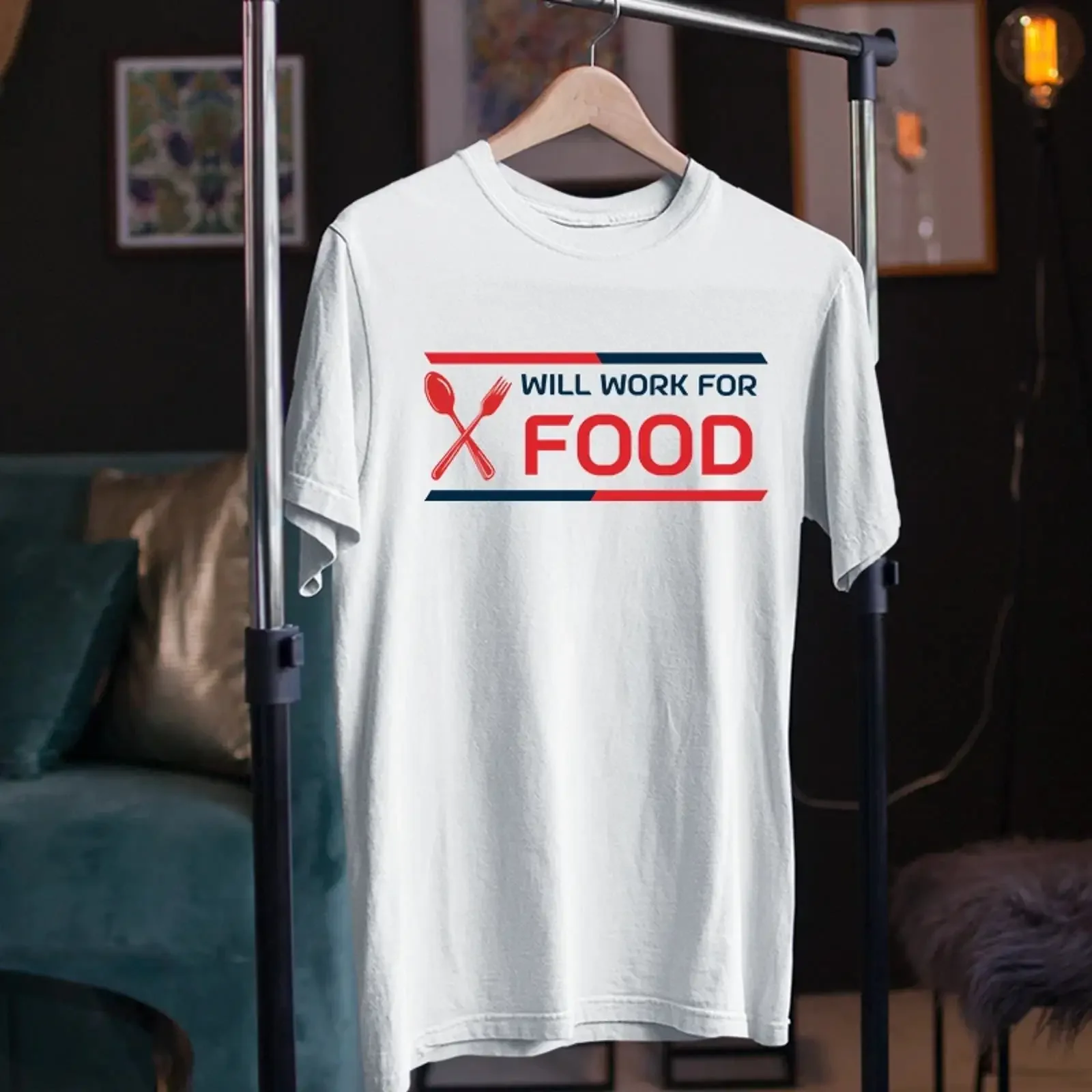 Will Work For Food T Shirt Bold Foodie Lazy Life Struggle Fast Liebhaber Geschenk vintage Washed Stretched designer clothes