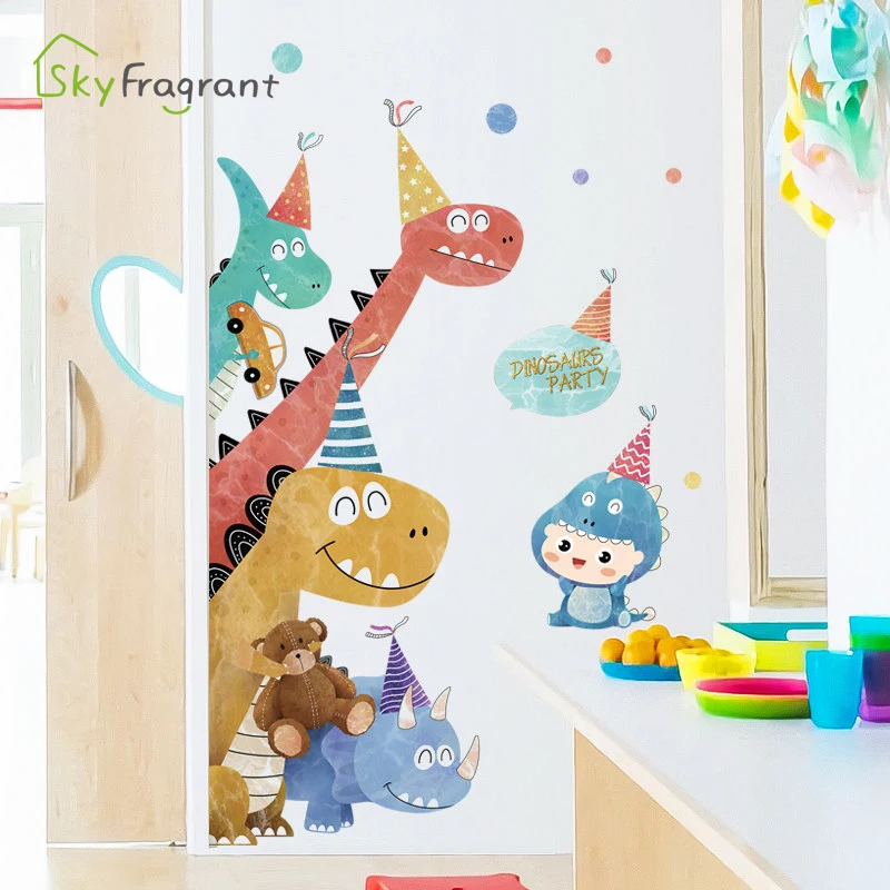 Creative Cartoon Dinosaur Boys Bedroom Decor Self-adhesive Wall Stickers Kids Room Decoration Home Decor Wardrobe Door Sticker