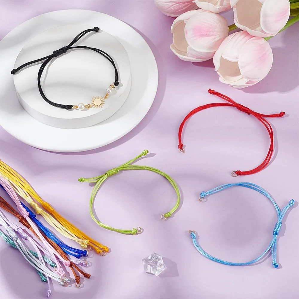 36pc 12 Color Nylon Twist Cord Adjustable Link Chain Bracelet Making Set 5.11 inch(13cm) Slider Bracelets for Jewelry