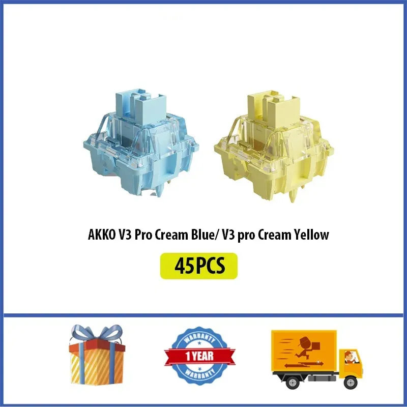 V3 Pro Cream Yellow/V3 Pro Cream Blue Switch 5 Pin 50gf Linear Switchwith Dustproof Stem Compatible with MX(45 pcs)