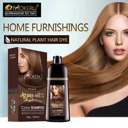 Mokeru Natural Organic Brown Hair Color Permanent Shampoo Long Lasting Black Dye for Women Men Covering White Gray Professional