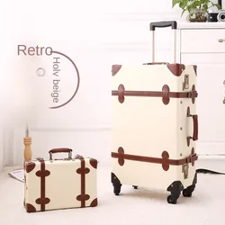 20/26 inch Retro Suitcase British Style Pull Rod Luggage Universal Wheel Trolley Case PU Suitcase Set with TSA Password Lock