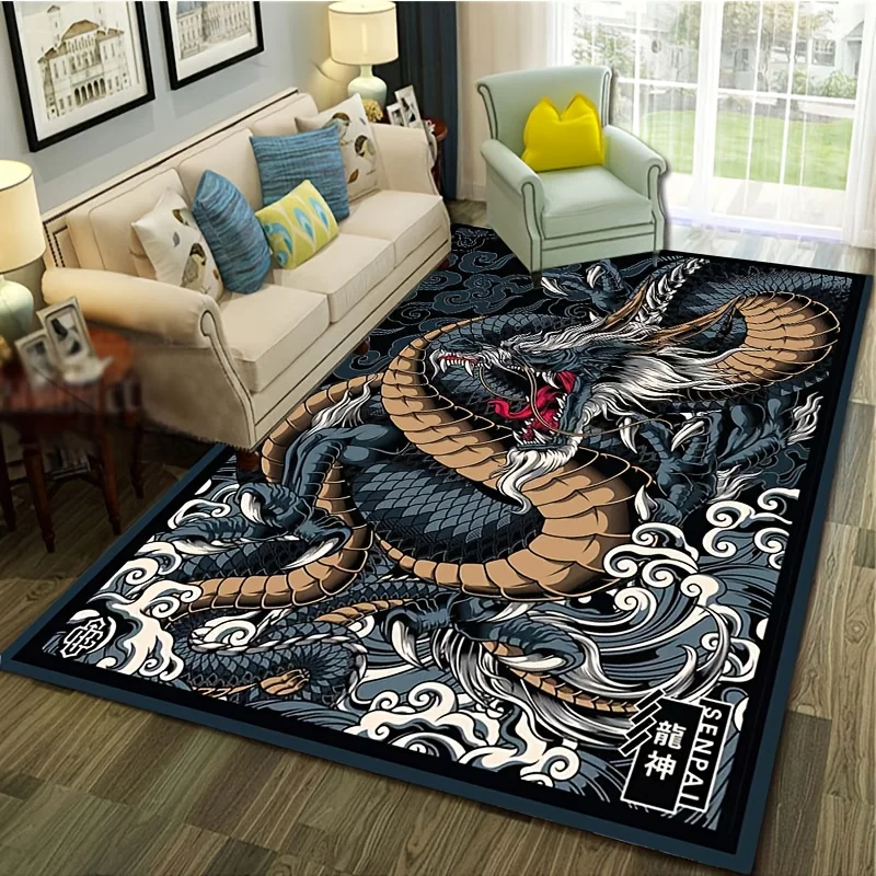 Chinese Dragon Rug Velvet Flannel Printed Floor Mat Mythical Design Decorative Carpet Living Room Home Decor
