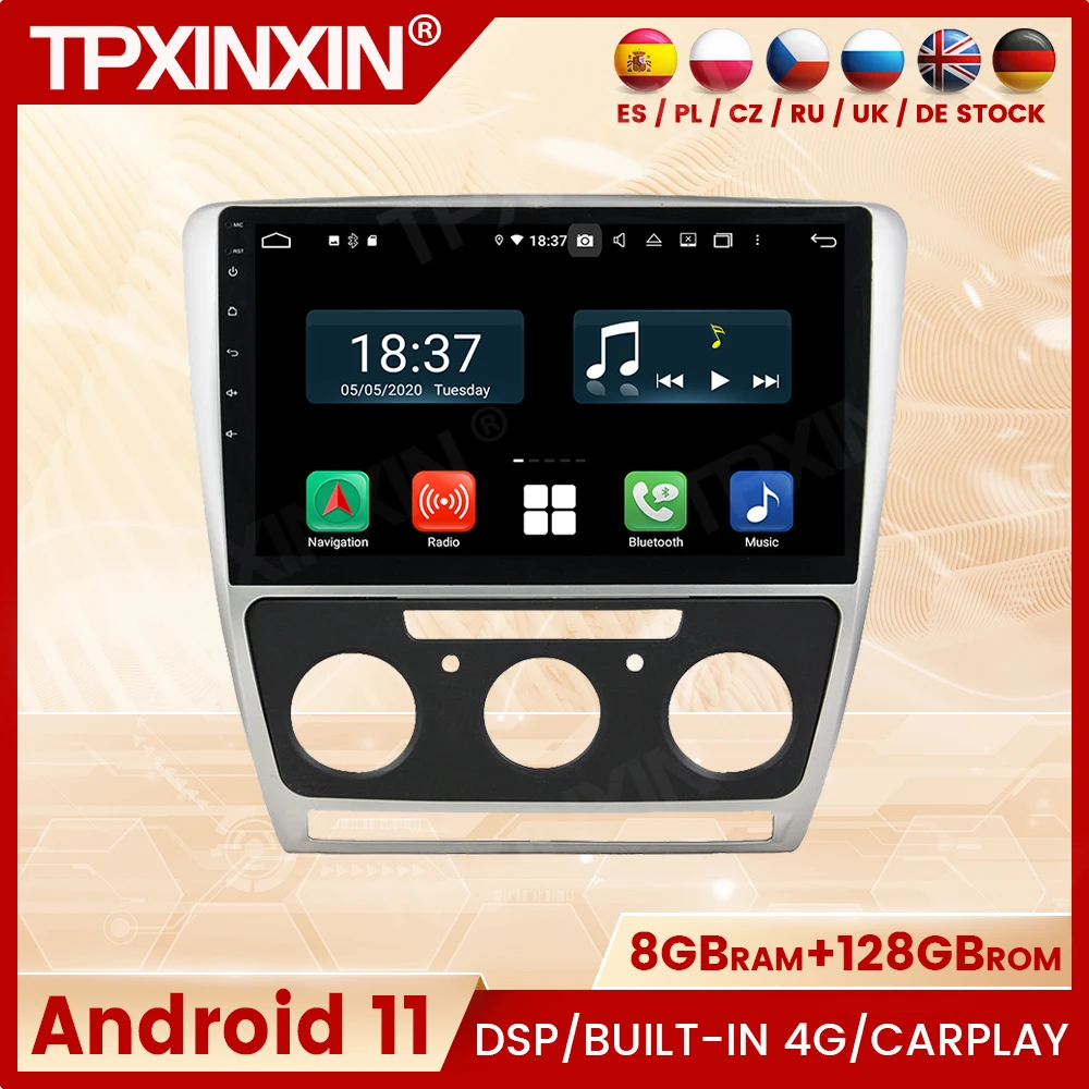 2 Din Android 11 Radio Coche With Bluetooth Carplay For Skoda Octavia MT 2010 2011 2012 2013 2014 GPS Navi Automotive Multimedia