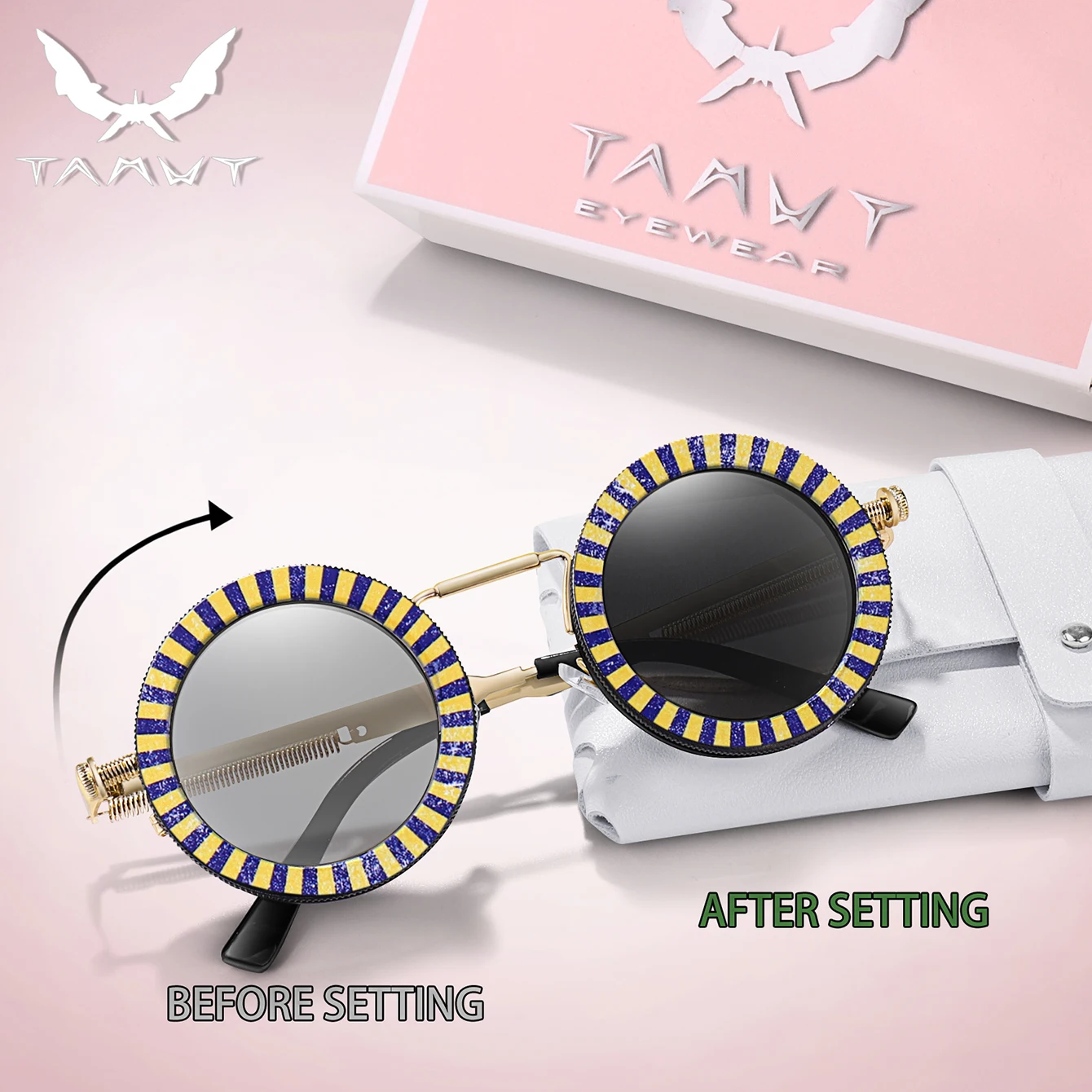 نظارات شمسية لركوب الدراجات للرجال والنساء، عدسات Steampunk قابلة للدوران ND - نظارات بإطار معدني قابل للتعديل مع صندوق