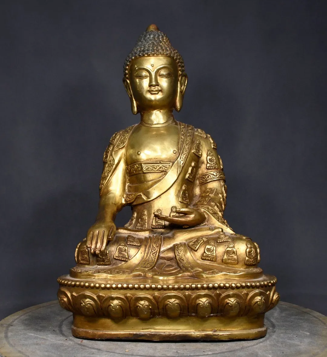 Tibetan Nepalese Brass Gilt Sakyamuni Baiyi Amitabha Buddha Ancestral Statue Home Hall Ornament Supplies 39cm