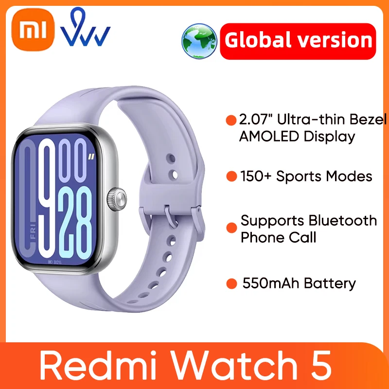Xiaomi Redmi Watch 5 Global Version 2.07" 60Hz AMOLED Screen Built-in GNSS Bluetooth Call 150+ Sports Modes 24 Days Battery Life