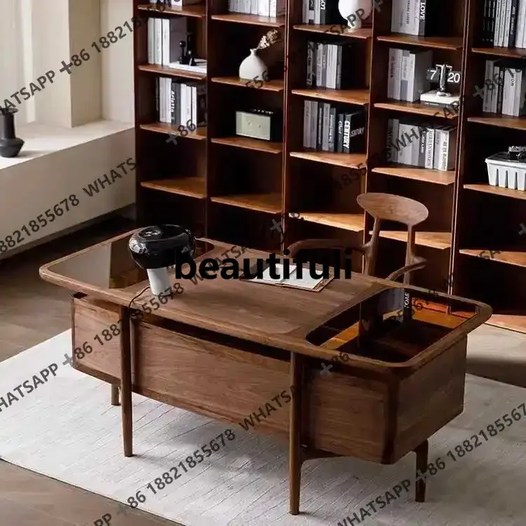xxqNorth American black walnut writing desk Italian light luxury solid wood, study desk