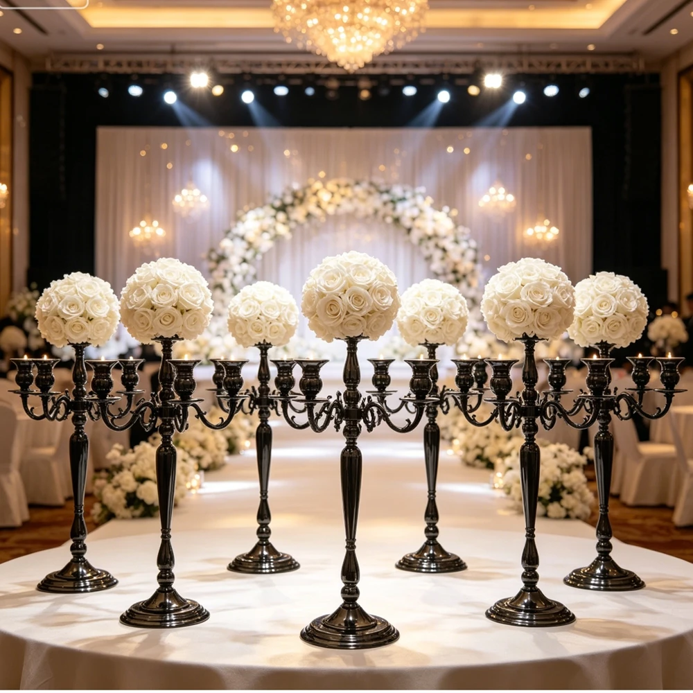 10pcs 60-100cmf30 Black Metal Flower Vase Stand Wedding Decoration Table Centerpieces Flower Rack Riser Floral Display Pedestal