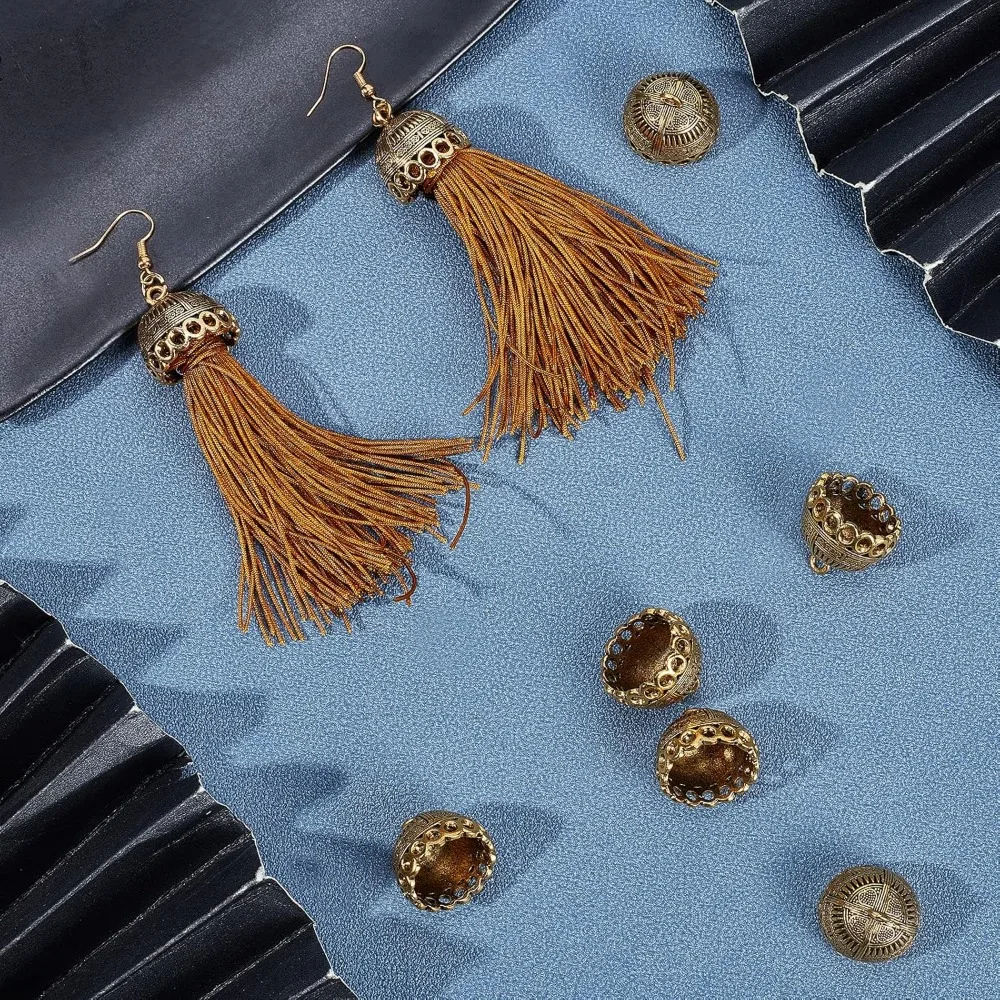 10pcs Column Metal Cord Ends Caps Style Glue on Tassel Cap Bails with Loop Gold End Caps for Jewelry Makings DIY making kit