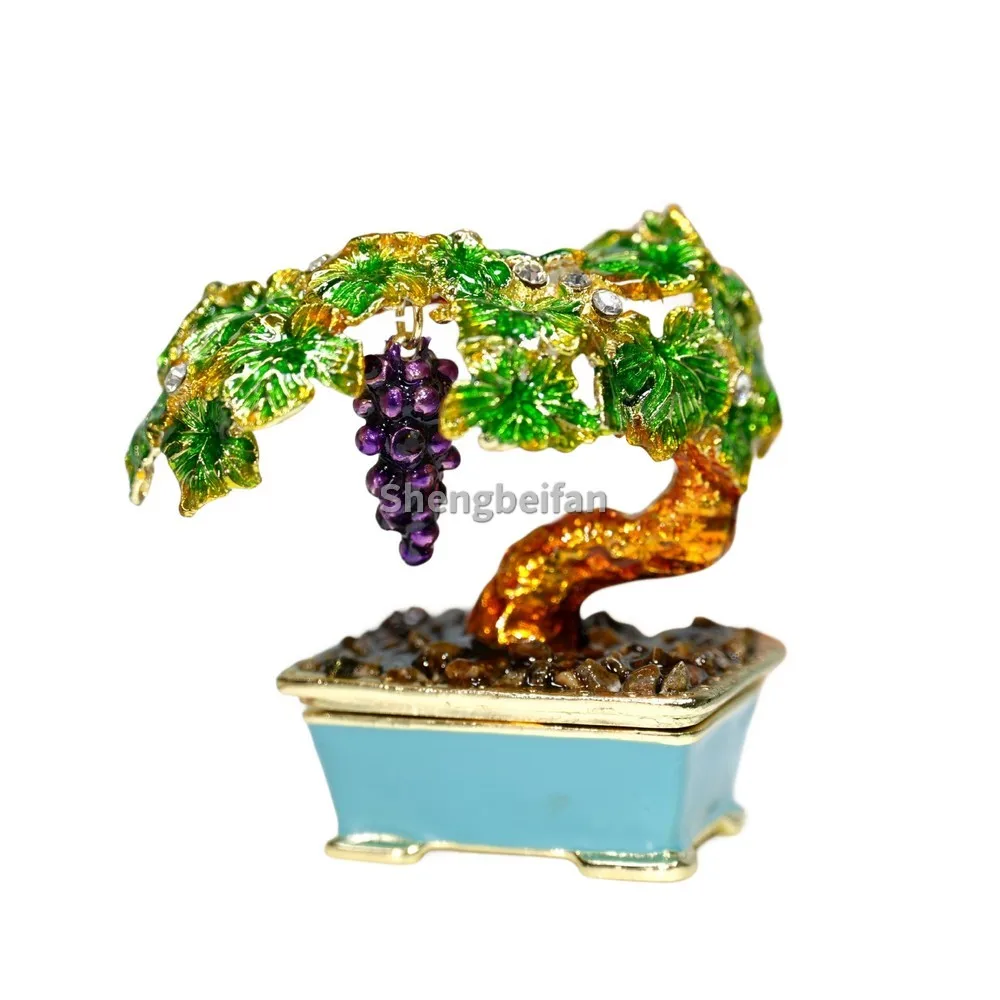 

Metal Craft Hand Painted Grape vine Trinket Box Classic Ornaments Jewelry Box Gift For Birthday Home Decoration