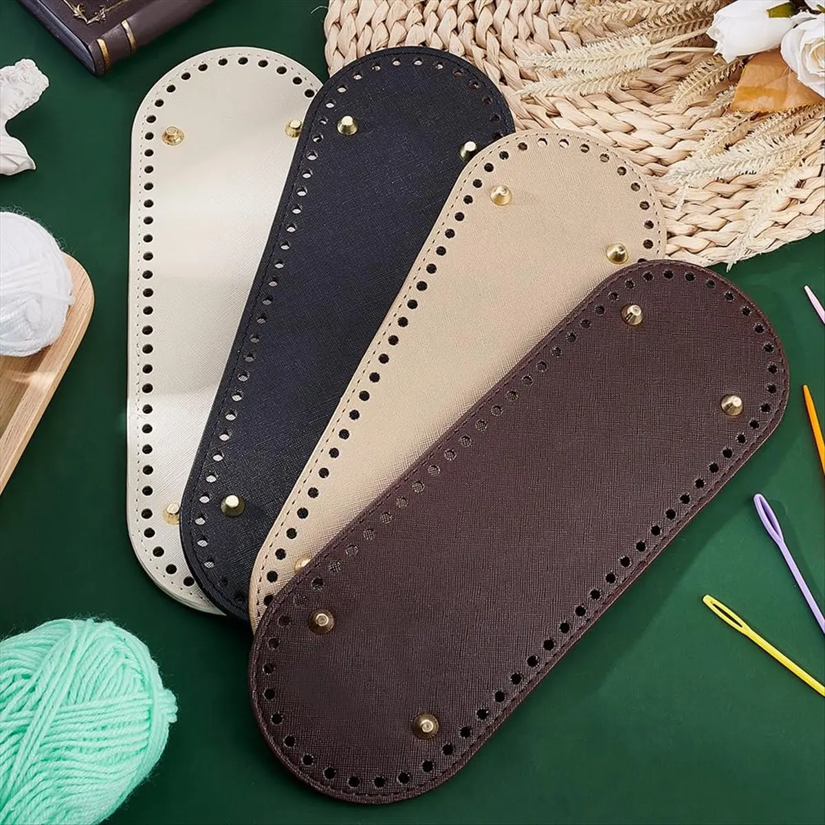 ABQR 4Pcs Bag Bottom Base Pads, 4 Colors Oval Crochet Bag Bottom PU Leather Bottom Shaper Pad 10x4.7inch