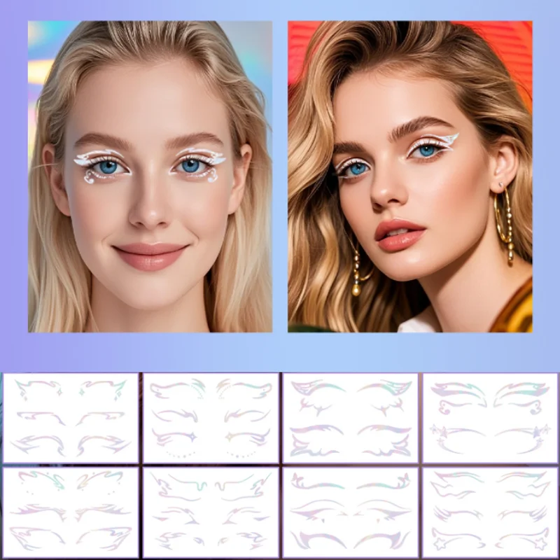 Laser Eye Makeup Tattoo Stickers 3D Face Eyebrow Self Adhesive Makeup Decals Temporary Eye Decorations Nightclub Party Cosmetic