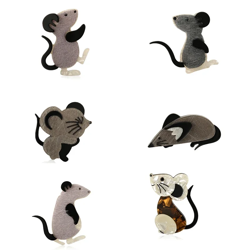 Amazing Price Multi-Layer Acrylic Mouse Series Brooches Icon flannel Cartoon Black Animal Brooch Badge Hijab Pin New Year's Gift