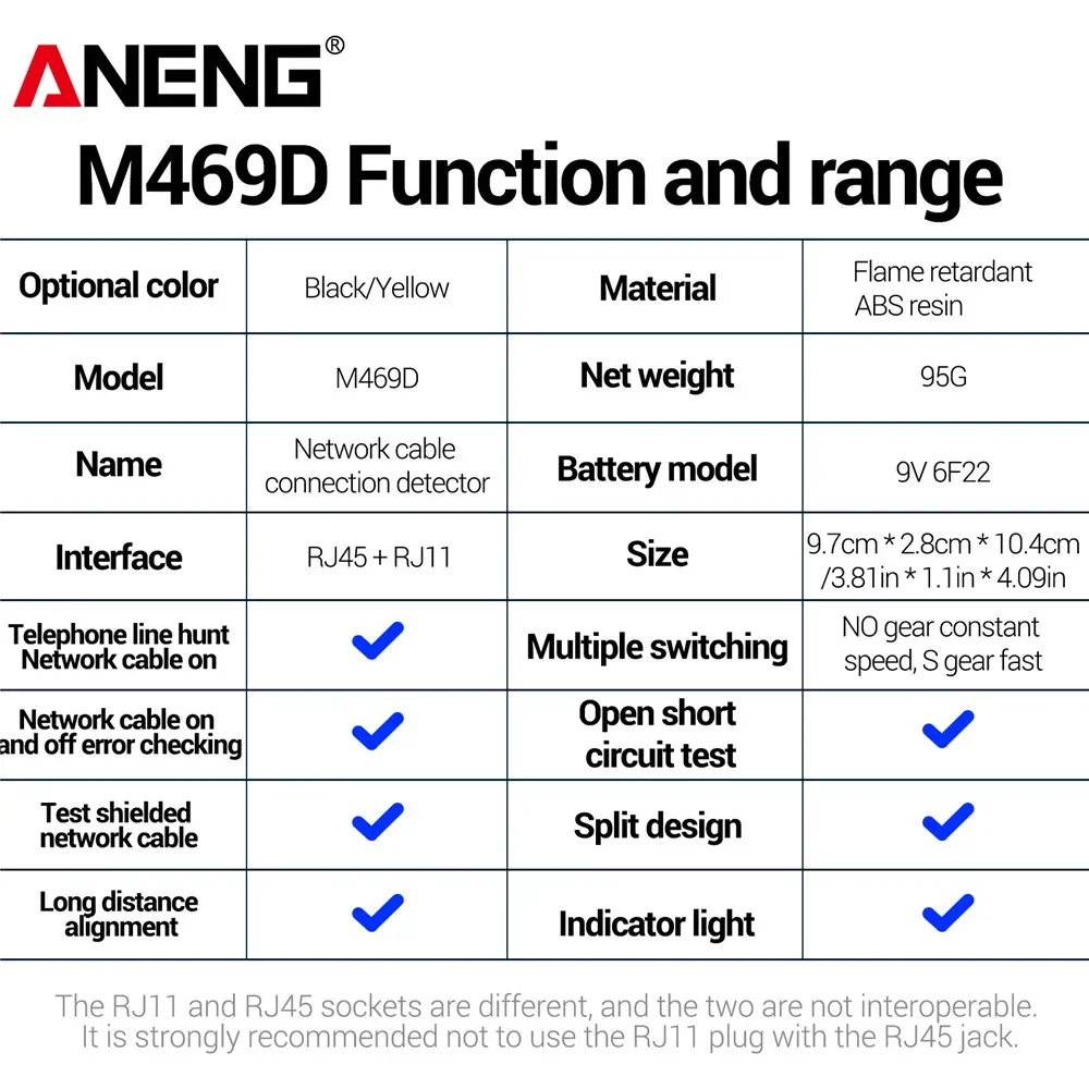 ANENG M469D شبكة محلل تستر كابل lan RJ45 RJ11 RJ12 CAT5 UTP LAN كابل اختبار أداة الشبكات أدوات اختبار إصلاح الشبكة #6