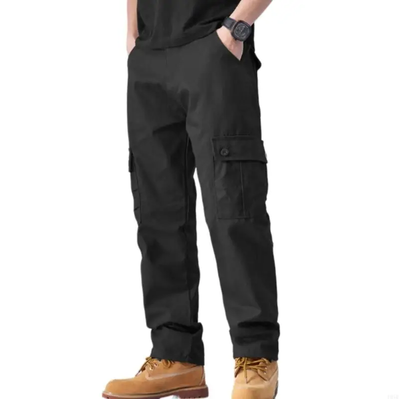 195E Men's Straight Leg Work Pants Polyester Multiple Pockets Travel Workwears
