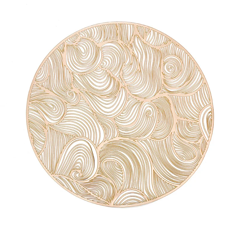 38cm PVC Decorated Anti-skid PVC Table Placemat Hollow Out Round Gold Dining Table Mat for Home Hotel Wedding Decoration