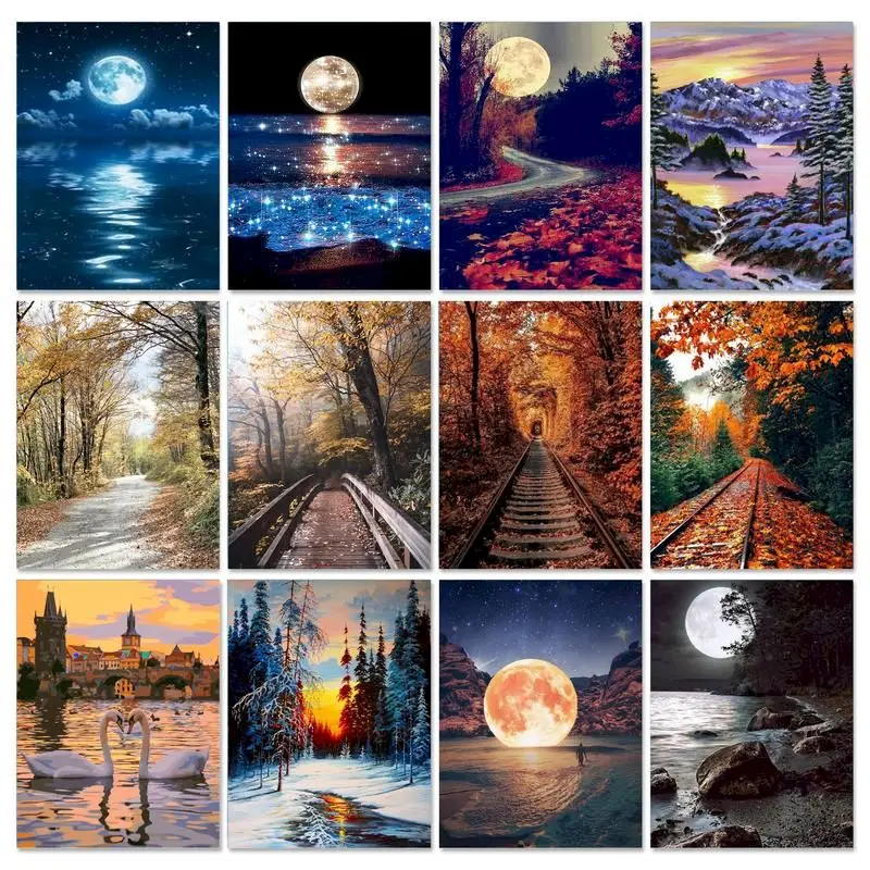 

CHENISTORY Acrylic Paint By Numbers Moon Landsape Coloring By Numbers For Beginners Paint For Painting Wall Art Home Decoration