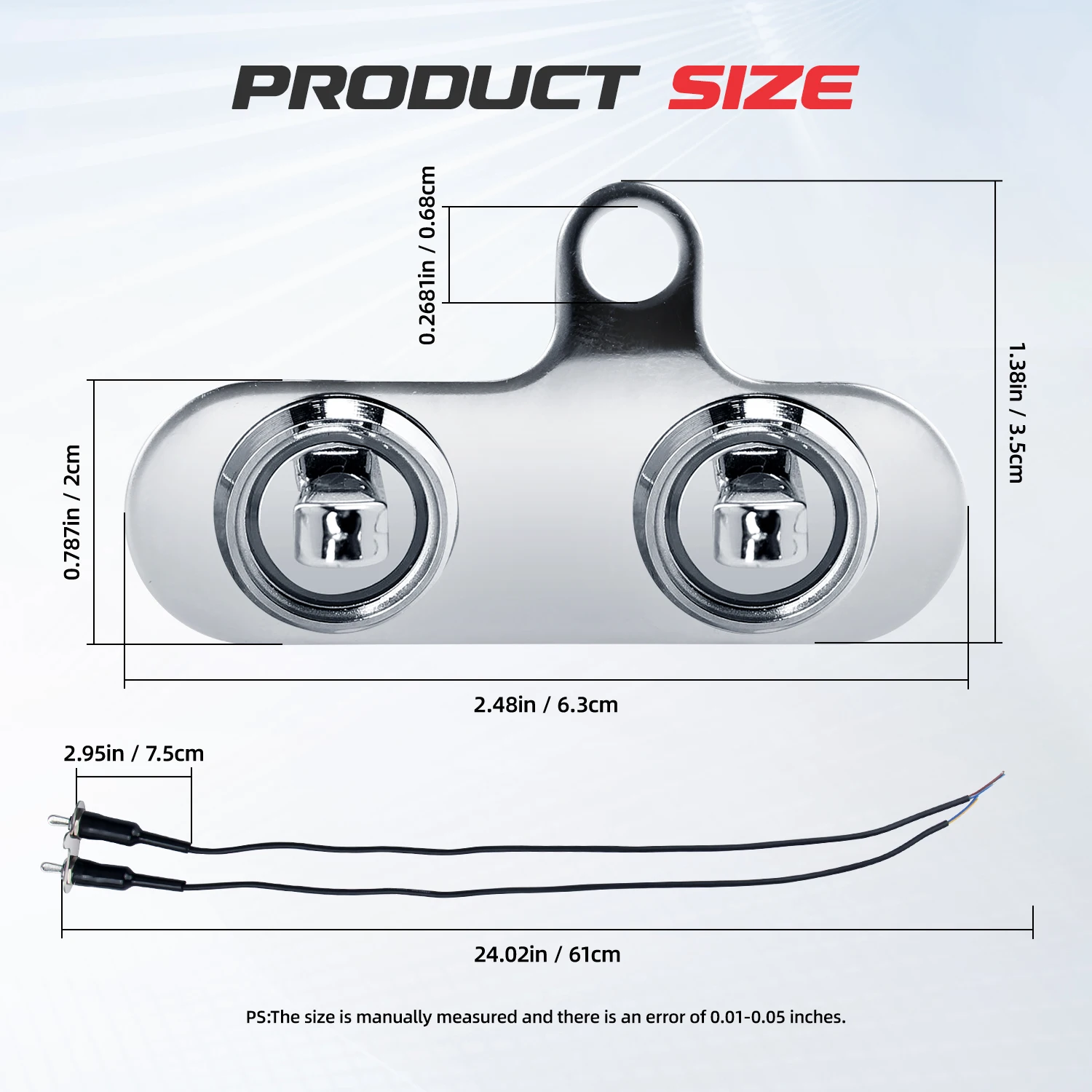 مفتاح هزاز من الفولاذ المقاوم للصدأ 1/2/3-in-1 مع تحكم وامض لأضواء الدراجة النارية LED زرقاء، مفتاح راكب ليلي